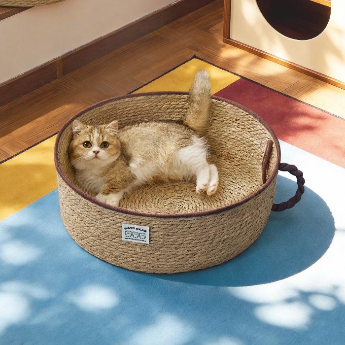 猫 ベッド 猫爪とぎ ペットベッド 猫の爪とぎ S M L 猫用 犬用 天然素材 ガマ編み ストレス解消 無害無臭 夏用 可愛い 耐久性 爪みがき ストレス発散 円型 |  | 10