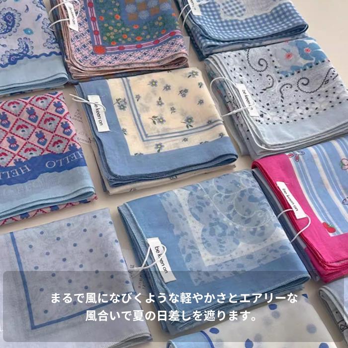 スカーフ レディース ブルー系 綿混紡 58×58cm 正方形 バッグ 春物 春コーデ 夏用 花柄 さくら 可愛い 日焼対策 冷房 柔らか さらっと 小顔 母の日 プレゼント |  | 14