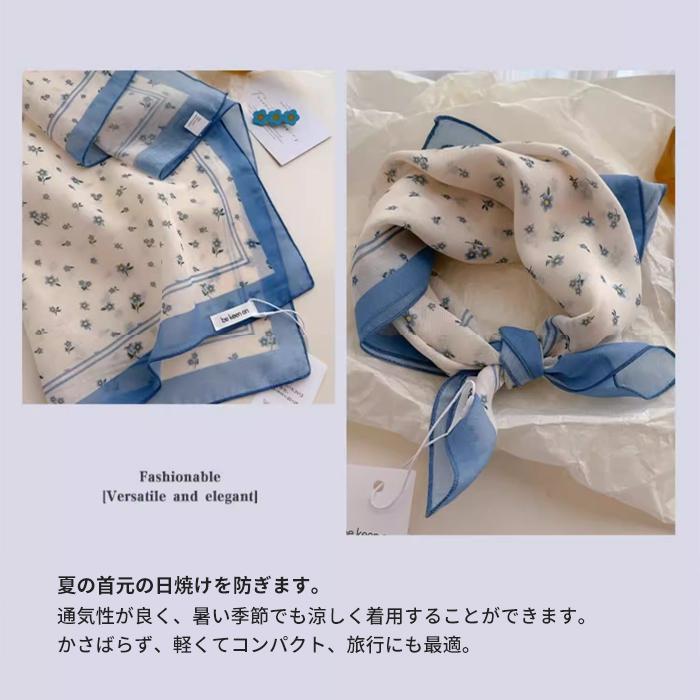 スカーフ レディース ブルー系 綿混紡 58×58cm 正方形 バッグ 春物 春コーデ 夏用 花柄 さくら 可愛い 日焼対策 冷房 柔らか さらっと 小顔 母の日 プレゼント |  | 15