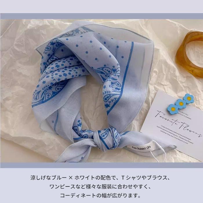 スカーフ レディース ブルー系 綿混紡 58×58cm 正方形 バッグ 春物 春コーデ 夏用 花柄 さくら 可愛い 日焼対策 冷房 柔らか さらっと 小顔 母の日 プレゼント |  | 20