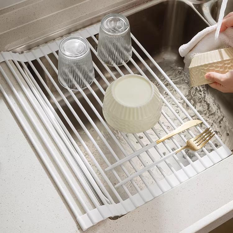 キッチン用品 台所 水切りラック シンク上 折り畳み水切り シリコン ラック カット可能 折りたたみ 錆びにくい耐熱 お手入れ簡単 新生活 抗菌 収納  M L 7色 |  | 19