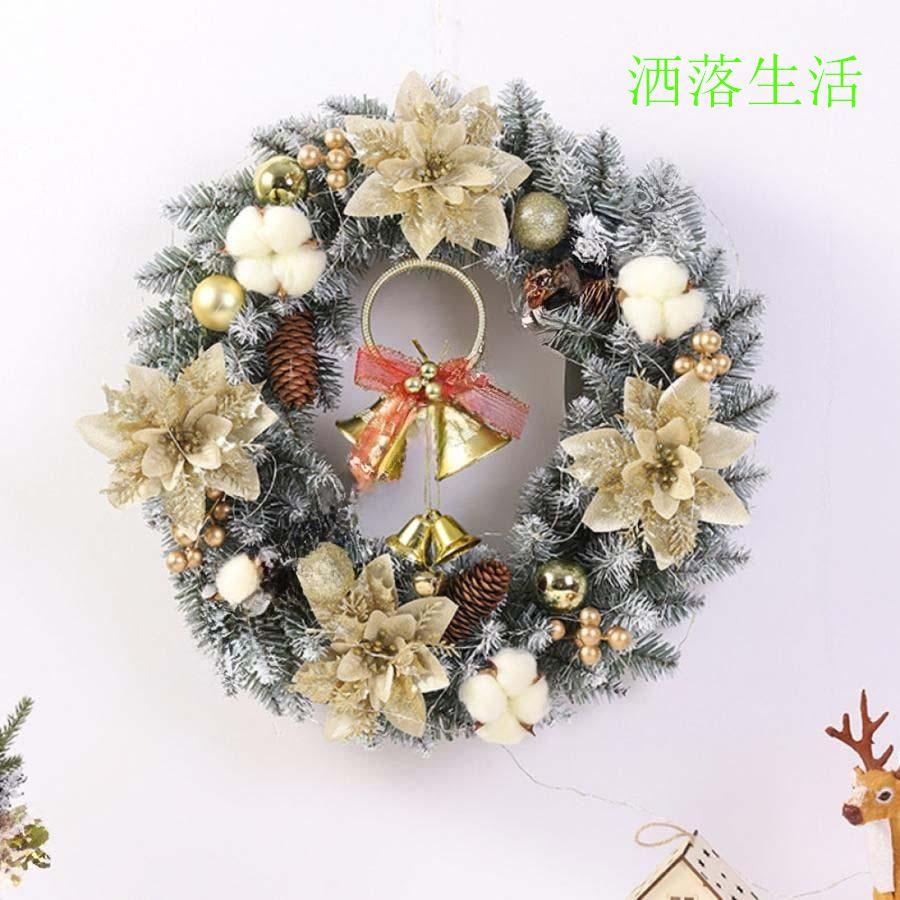 クリスマス リース オーナメント クリスマス 飾り ライト付き 花 鈴 