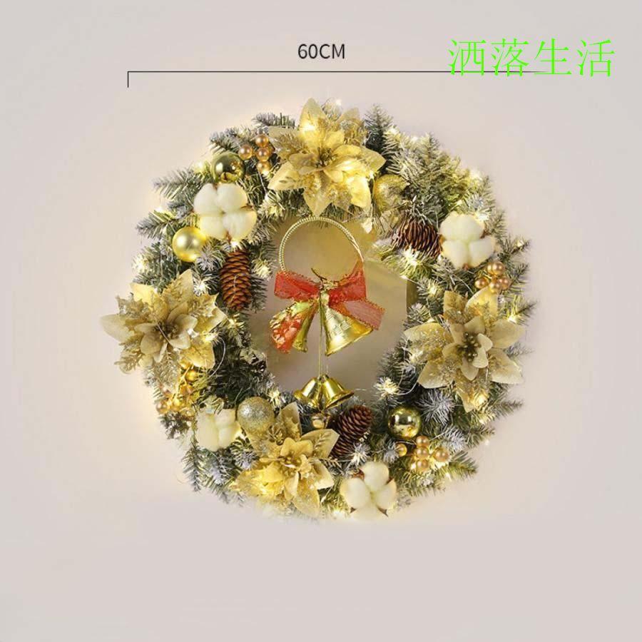 クリスマス リース オーナメント クリスマス 飾り ライト付き 花 鈴 