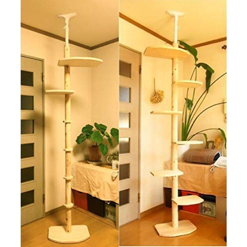 ワイルドキャットタワー２WAY ひのき丸太（檜）仕様 天井高2.45~2.60用 一台で木登りとステップタワー組合せ自由自在 国産職人手作り