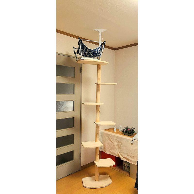 送料無料 ワイルドキャットタワー２WAY ひのき丸太（檜）仕様 天井高2.45~2.60用 一台で木登りとステップタワー組合せ自由自在 国産職人手作り 【W2963232880】(17705円)