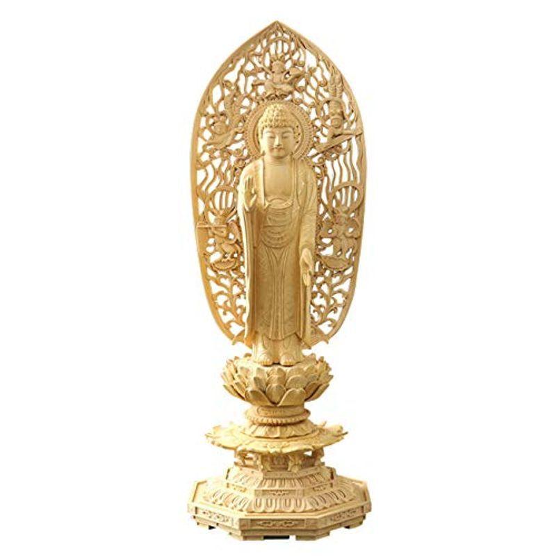 【正規品】 京仏壇はやし 仏像 総ツゲ 新八角台座 舟立弥陀 飛天 金泥書 5寸 高さ34.2cm 幅12.1cm 奥行10.8cm (浄土宗 天台宗 【NAN1289634305】(46593円)