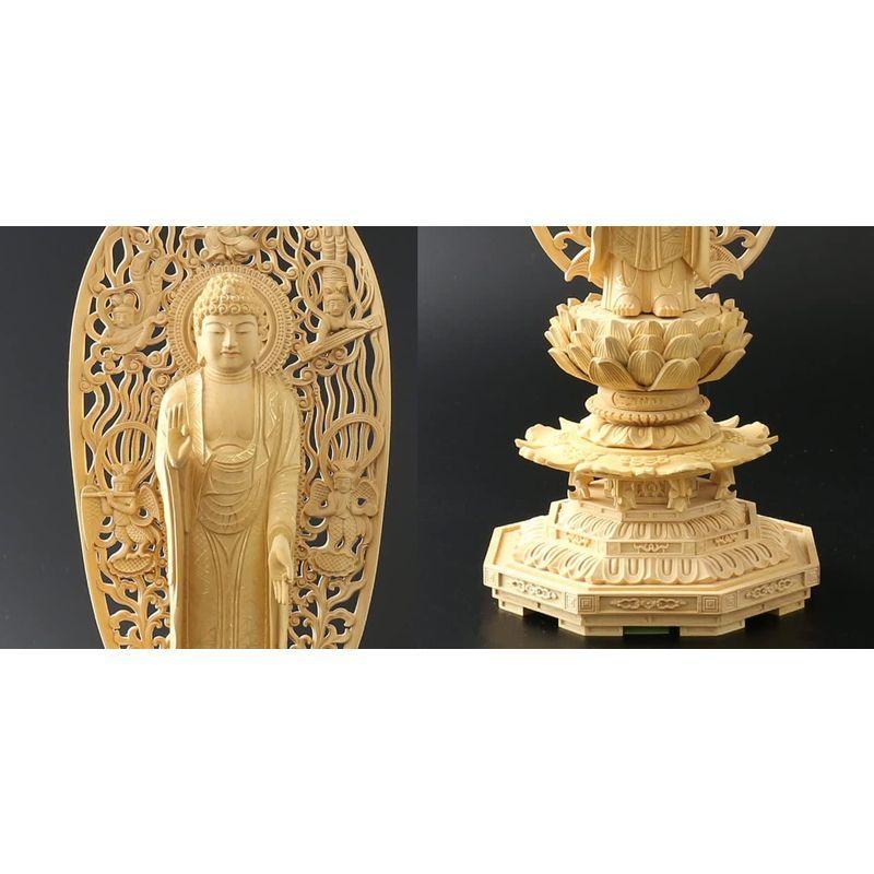 【正規品】 京仏壇はやし 仏像 総ツゲ 新八角台座 舟立弥陀 飛天 金泥書 5寸 高さ34.2cm 幅12.1cm 奥行10.8cm (浄土宗 天台宗 【NAN1289634305】(46593円)