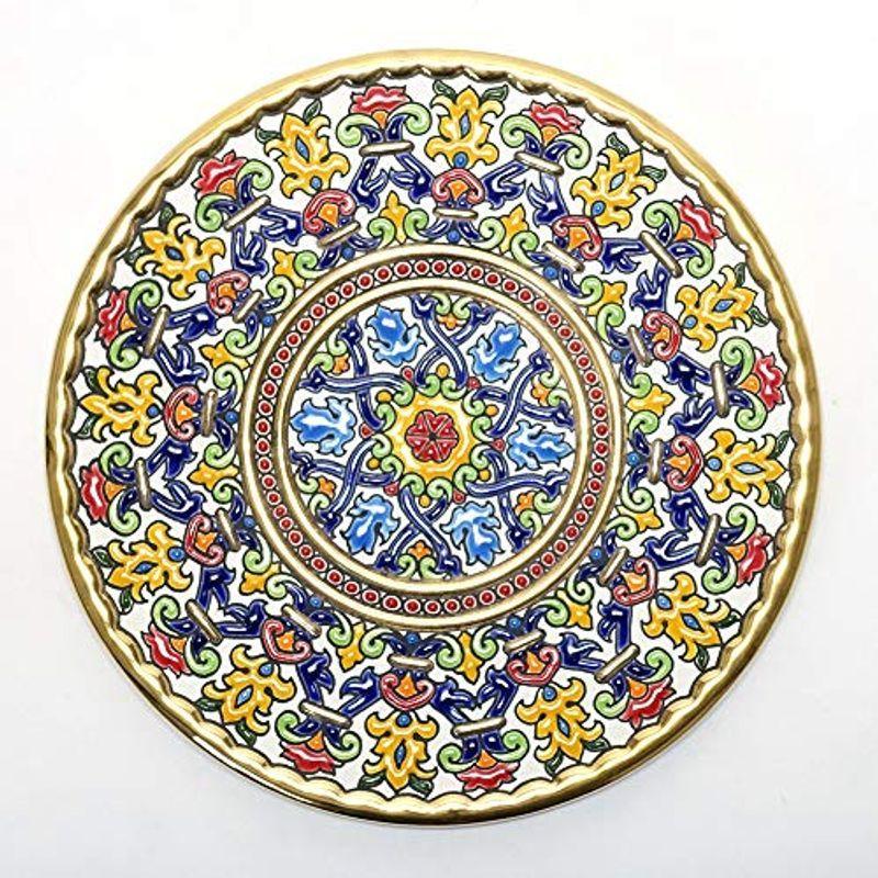 珍しい 陶器 クエルダセカ セヴィリア スペイン製 モザイク sce-0121-0400g 21.5cm 絵タイル 飾り皿 オブジェ、置き物