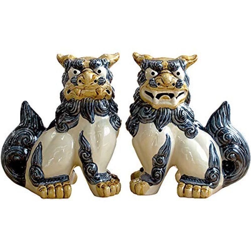 琉球　沖縄　壺屋焼　立ちシーサー二体　ヤチムン　やちむん 琉球 沖縄 壺屋焼 立ちシーサー二体 ヤチムン やちむん