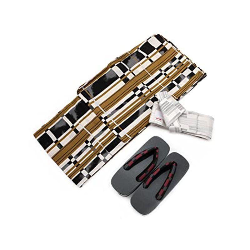 きもの屋 さらさ RK(リョウコ キクチ)ブランド 紳士浴衣・角帯・桐下駄 3点セット 綿麻混素材 M・LLサイズ ms-119-159 (