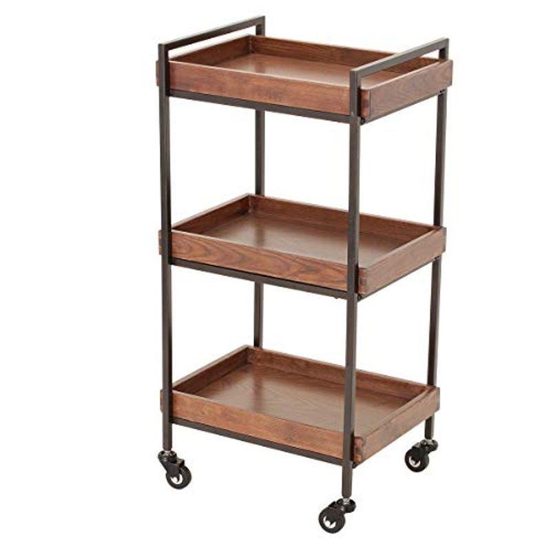 エイジングウッドワゴン3段 ダークブラウン 幅45×奥行33.5×高さ86.5cm エステワゴン ネイルワゴン 美容室ワゴン キッチンワゴン