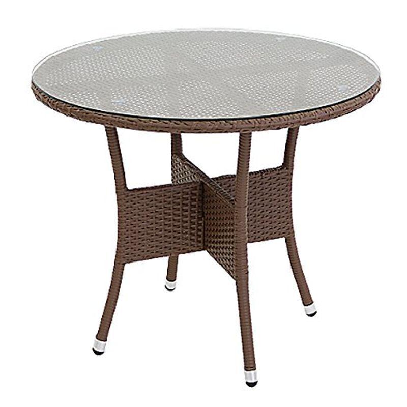 人工ラタンテーブル 単品 ウォールナット 丸テーブル 強化ガラス 籐 ...