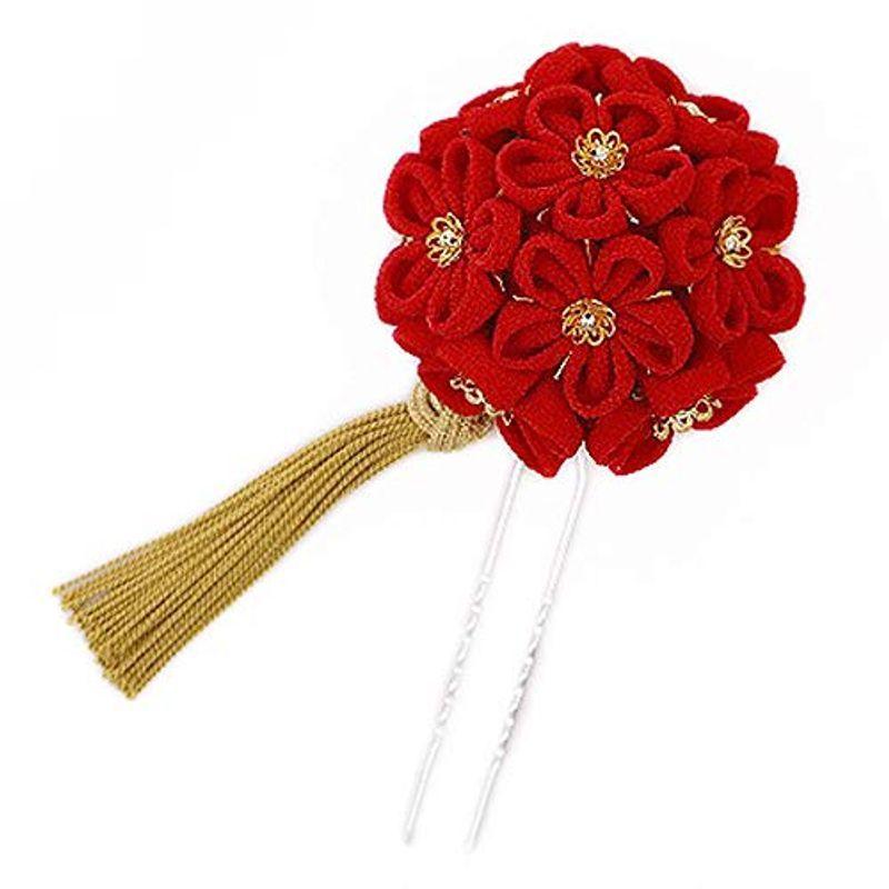 特別オファー 花手毬 金色 赤 袴 つまみ細工 振袖 花 成人式 髪飾り 手毬 No 9 41 ドライフラワー ヘアアレンジ ヘアスタイル 髪型 ちりめん かんざし 髪飾り Michiganestateplanning Com
