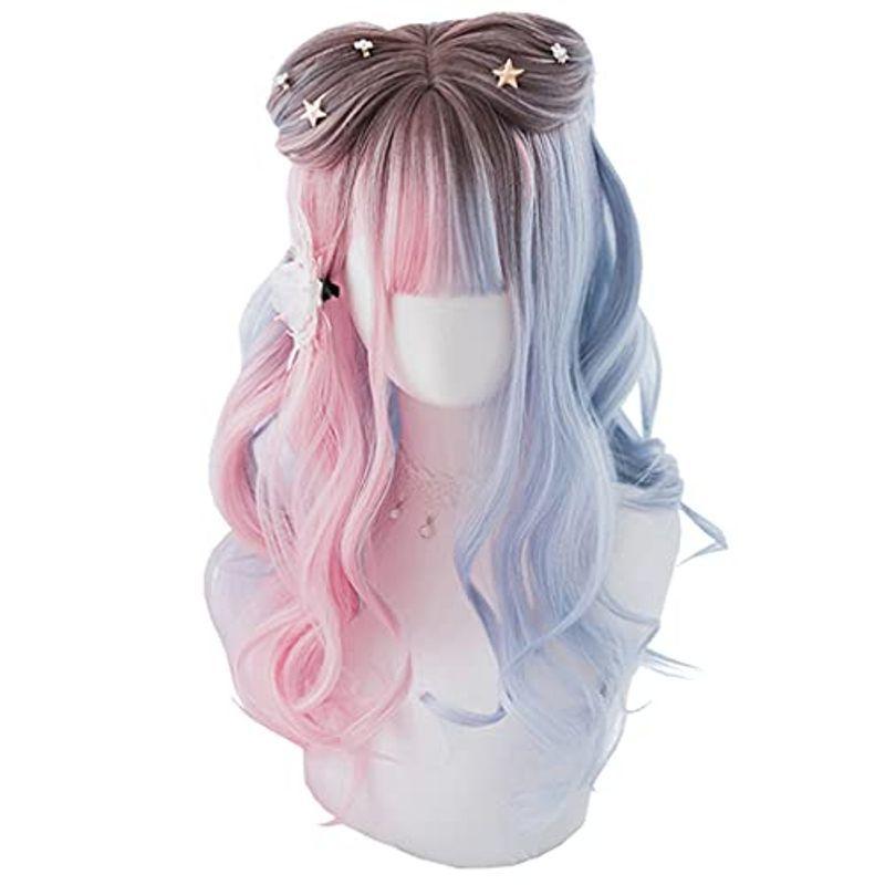 ウィッグ ロリータ 原宿風 Gal系 コスプウィッグ ゴスロリ 耐熱 左右色違い 水色 ピンク メッシュ ロング 巻き髪 森ガール ゆめ Shareshop 通販 Yahoo ショッピング