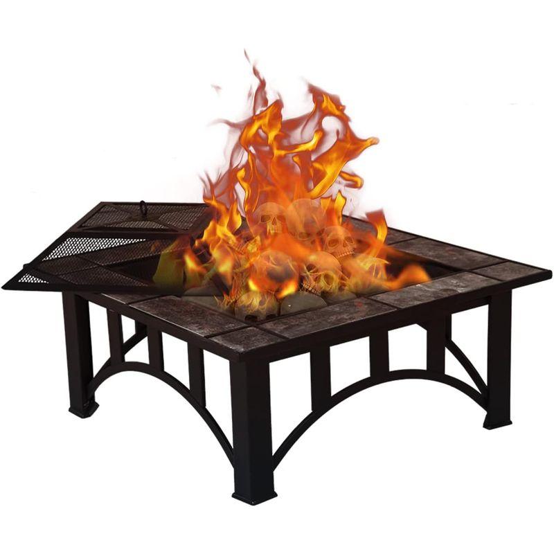 中古品 Grand Patio (グランドパティオ) 暖炉 屋外 35インチ ウッドバーニングスクエア 大理石タイル 卓上ファイヤーテーブル パティ 【VQ1509903600】(54554円)