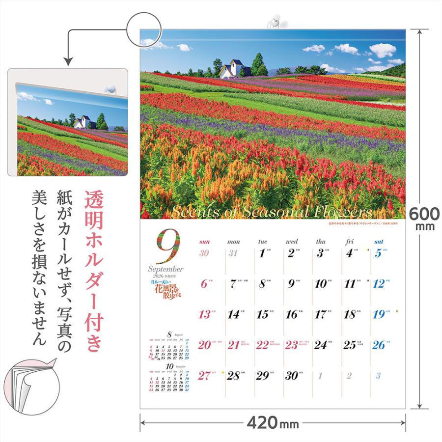 写真工房カレンダー | 日本一美しい花風景を散歩する 2026 カレンダー 壁掛け 風景 【透明ホルダー付 300×420】スマホ壁紙12枚付 YA-21 | 写真工房 | 04