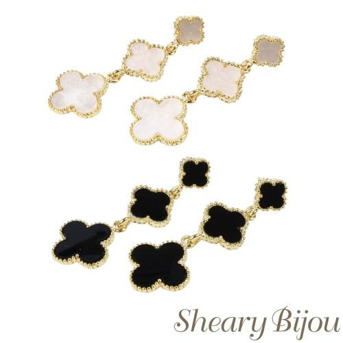 ピアス イヤリング 幸せを呼ぶ ３連 クローバー モチーフ フラワー 花 上品 大人可愛い モノトーン パーティ 結婚式 レディース Per Shearybijou 通販 Yahoo ショッピング
