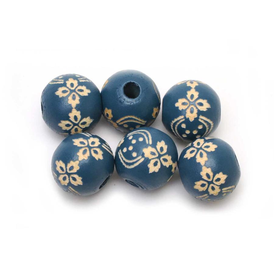 16mmウッドビーズ：レーザー彫刻花柄ネイビー【6ケセット】 : シープテイルス Yahoo!店 - 通販 - Yahoo!ショッピング