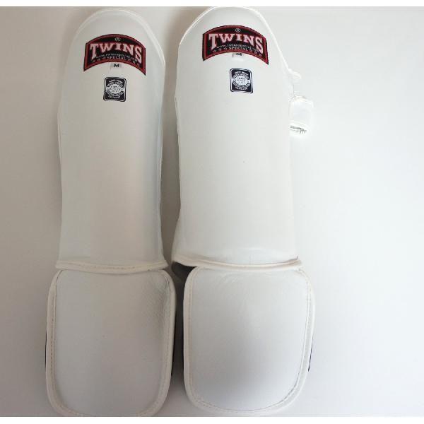新TWINS ツインズ 本革製キックボクシングレガース 踵止め無し 白 M