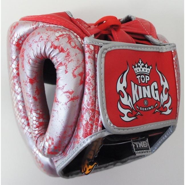 【在庫処分・超割】 トップキングボクシング TOP KING BOXING キックボクシングヘッドガード ヘッドギア SNAKE 銀赤 M