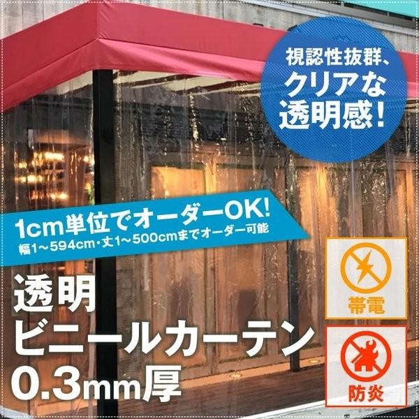 カーテン ビニールカーテン 透明 クリア 帯電・防炎 0.3mm厚 幅145〜194cm×丈451〜500cm