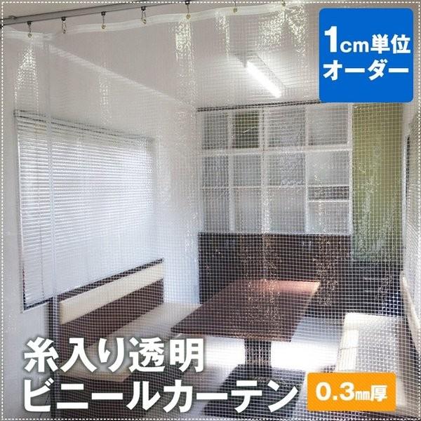 カーテン ビニールカーテン 室内向け 透明 糸入り 防炎 帯電 耐候 0.3