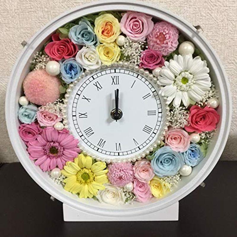 メーカー包装済 プリザーブドフラワー 花時計 ラウンド 置き時計 お祝い プレゼント ギフト 花 おしゃれ パール Afc P009 驚きの値段
