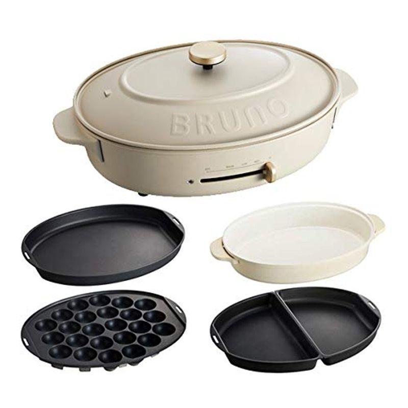 爆買い 深鍋 たこ焼き プレート4種 本体 オーバルホットプレート ブルーノ Bruno 平面 おし おすすめ Greige グレージュ ハーフ キッチン家電