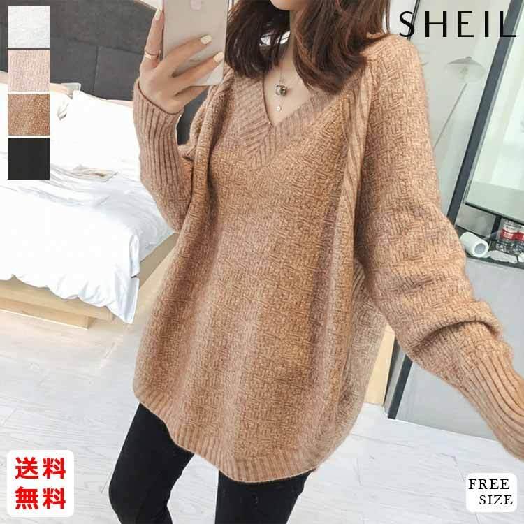 オーバーサイズ Vネックニットセーター レディース ラウンドスリットニット Vネック ロングニット ゆったり ルーズ 送料無料 77jieh 003 Sheil 通販 Yahoo ショッピング
