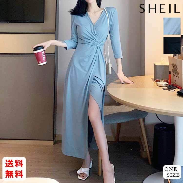 Vネック スリット ワンピース レディース ドレス 韓国 韓国ファッション セクシー 大人 きれいめ お呼ばれドレス 春 yatong 030 Sheil 通販 Yahoo ショッピング