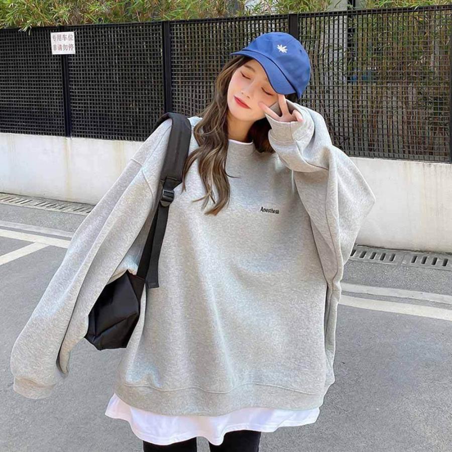 ファッション 女性 レディース トレーナー レイヤード オーバーサイズ 大きめ 部屋着 スェット スウェット 重ね着 ゆったり 大きい トレーナー カラー グレー Www Gellertco Com