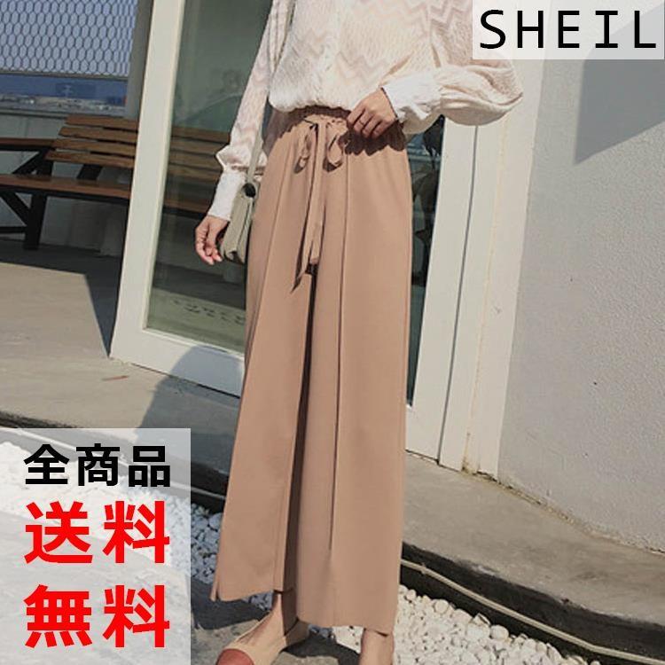 ワイドパンツ レディース ウエストリボン ハイウエスト ガウチョパンツ スカーチョ M L Xl ベージュ キャメル 送料無料 99zcfs 002 Sheil 通販 Yahoo ショッピング