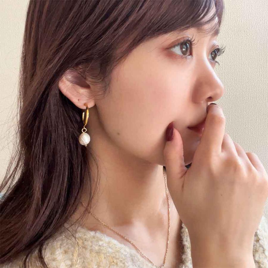 パールピアス ピアス 金属アレルギー パール フープピアス 大ぶり