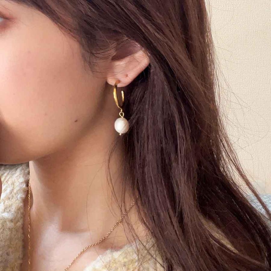 パールピアス ピアス 金属アレルギー パール フープピアス 大ぶり