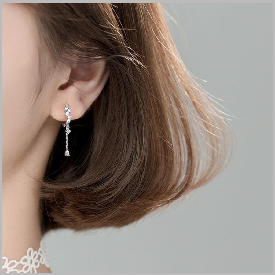 ピアス 金属アレルギー フープピアス 揺れる ストーン 小さめ シルバー