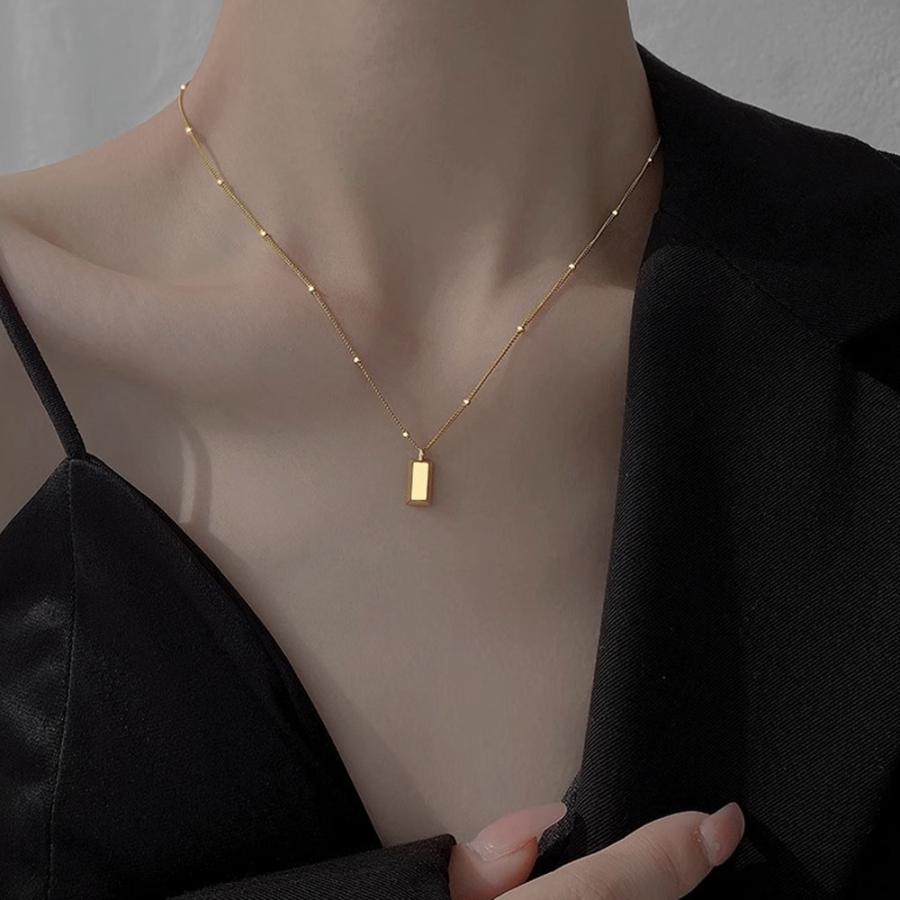 ネックレス チェーン 金属アレルギー スクエア チャーム 華奢