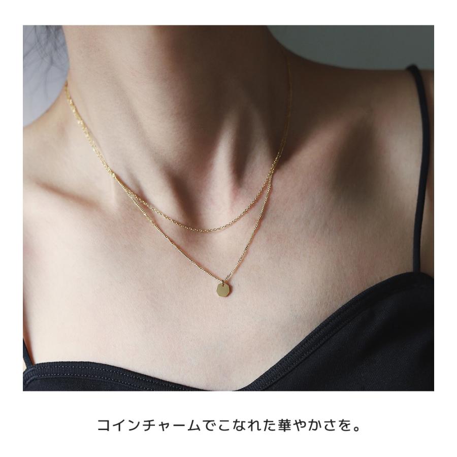 ネックレス 金属アレルギー コイン チャーム レイヤード風 チェーン 