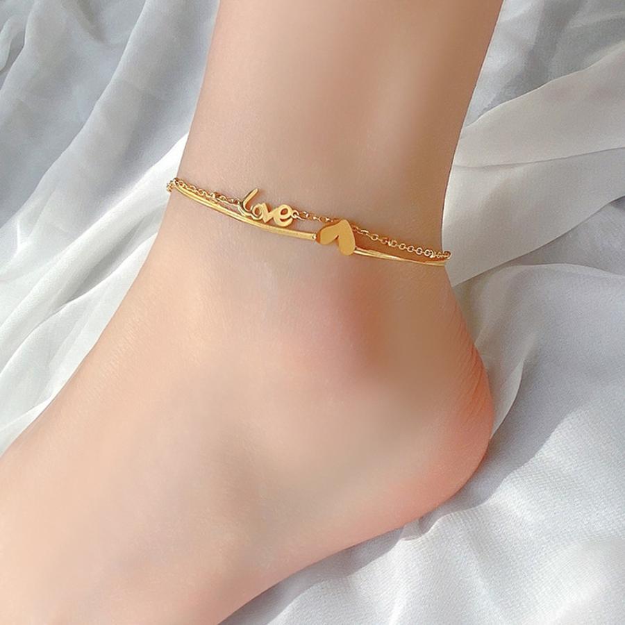 アンクレット 金属アレルギー つけっぱなし ハート スペル 重ね付け