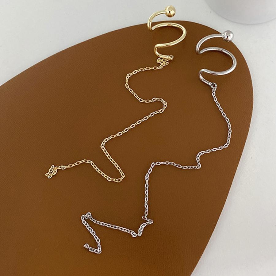 イヤーカフ 金属アレルギー ロングチェーン イヤカフ 片耳用 14K