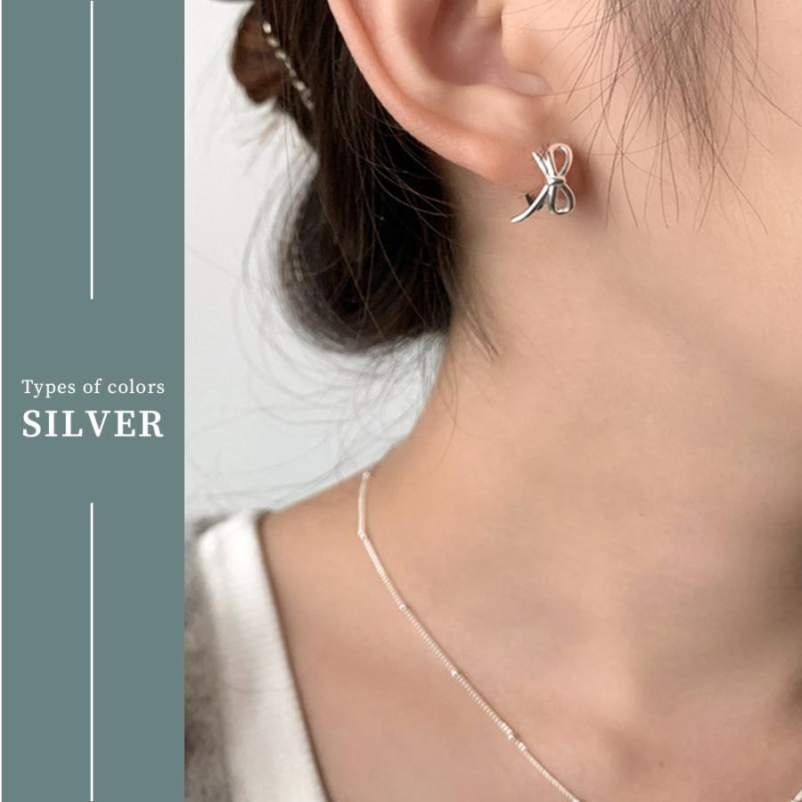 ピアス 金属アレルギー フープピアス リボン 小ぶり シルバー925 