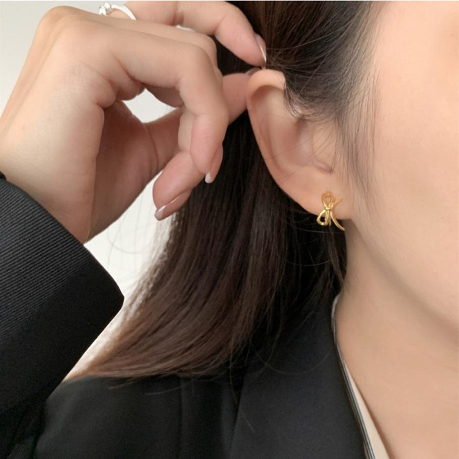 価格改定 S925 シルバー ピアス 金アレ対応 リボン パール かわいい 