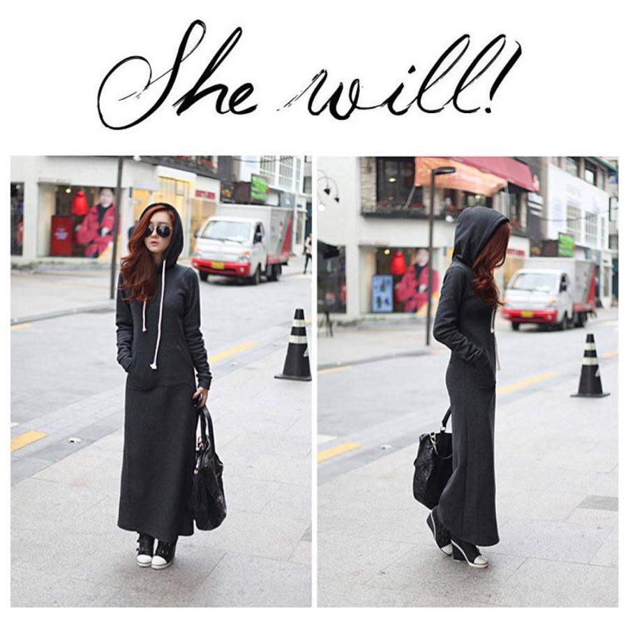 裏起毛マキシワンピース レディース パーカー ロング丈 細身 プルオーバー 黒 ブラック グレー ネイビー Cq 003 Sheil 通販 Yahoo ショッピング