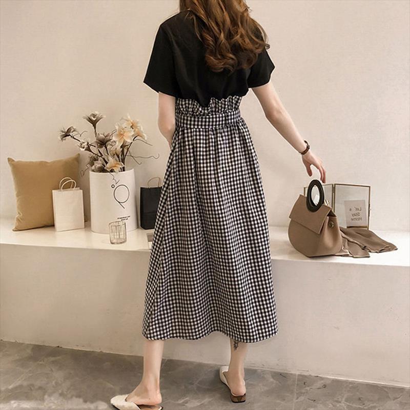 セットアップ フレアスカート トップス 半袖 Tシャツ ハイウエストスカート ロング丈 チェック 黒 白 きれいめ Hsyr 005 Sheil 通販 Yahoo ショッピング