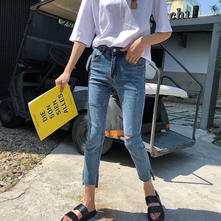 ジーンズ レディース スリット ジーパン ハイウエスト 9分丈 春 フリンジ ダメージデニム S M L Xl 予約注文 S02 B012 Sheil 通販 Yahoo ショッピング