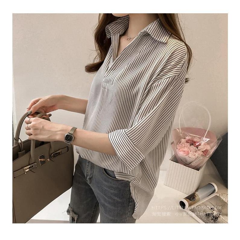ストライプ 5分袖シャツ 大きいサイズ トップス レディース ブラウス 人気 トレンド ボーダー 韓国ファッション 予約注文 S03 T005 Sheil 通販 Yahoo ショッピング