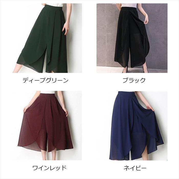 ガウチョパンツ レディース ワイドパンツ シフォン 春夏 フレア スカンツ スカーチョ Mサイズ 黒 グリーン ワインレッド ブルー 送料無料 Yzhig 001 Sheil 通販 Yahoo ショッピング
