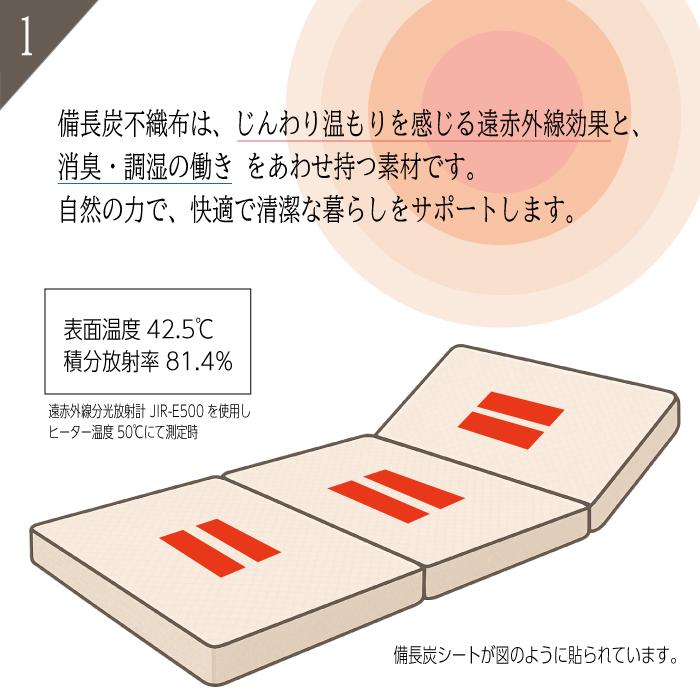 厚さ 8cm 三つ折り 高反発 遠赤外線 シングル マットレス 175Ｎ 備長炭 腰を支える シングルマットレス ３つ折り 折りたたみ s04u |  | 02