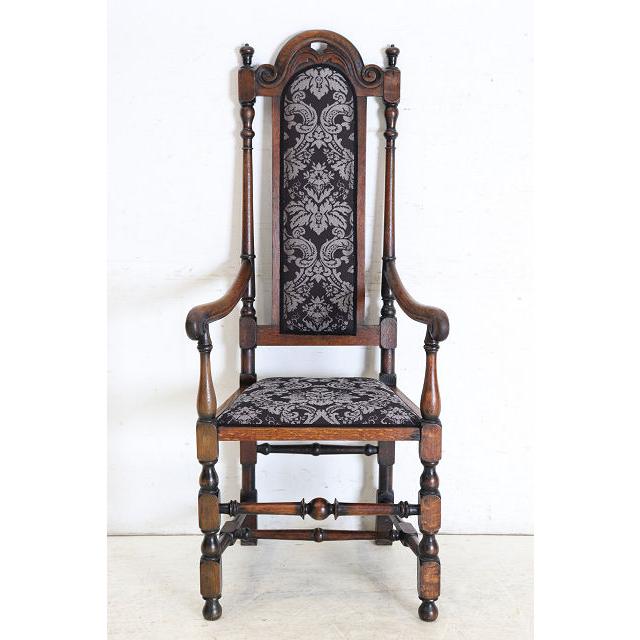 1920年代　英国アンティークチェア　オークチェア 4脚あり！1920年代オーク材レザーハイバックチェア（椅子