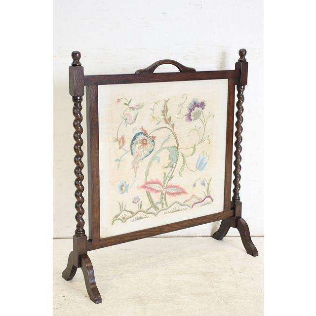 an-8　1920年イギリス製アンティーク　オーク　ボタニカル刺繍　ファイヤースクリーン　暖炉家具 |  | 18