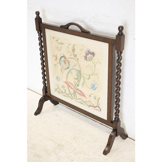 an-8　1920年イギリス製アンティーク　オーク　ボタニカル刺繍　ファイヤースクリーン　暖炉家具 |  | 02